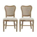 Classic Retro Dining Chair (Set of 2) With Rattan Backrest - Dark Brown / Beige