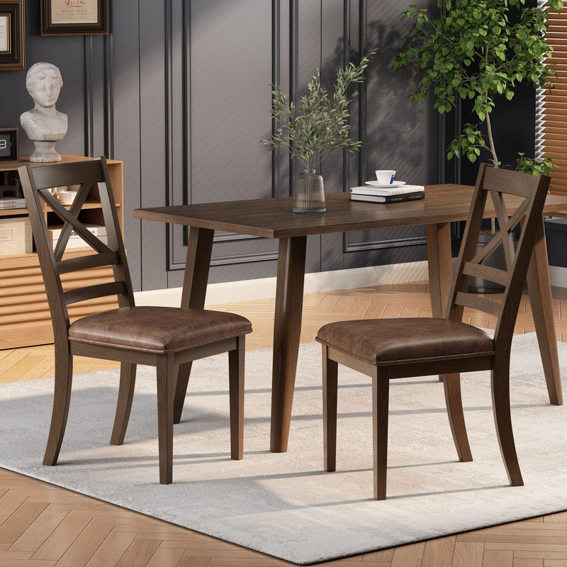 Mid Century Wood Dining Table With Rubberwood Legs And Faux Wood Tabletop - Brown