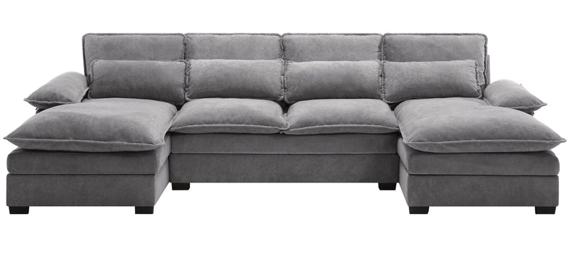 U Shaped Modular Sectional Sofa 6 Deap Seats Corne with waist poillow, Oversized Convertible Upholstery Symmetrical Sofá Cloud Couches with Double Chaise&Memory Foam for Living Room, Gray