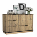 Modern 6 Drawer Cabinet With Metal Rounded Corners And Exquisite Handles Multi Functional Storage - Natural Wood