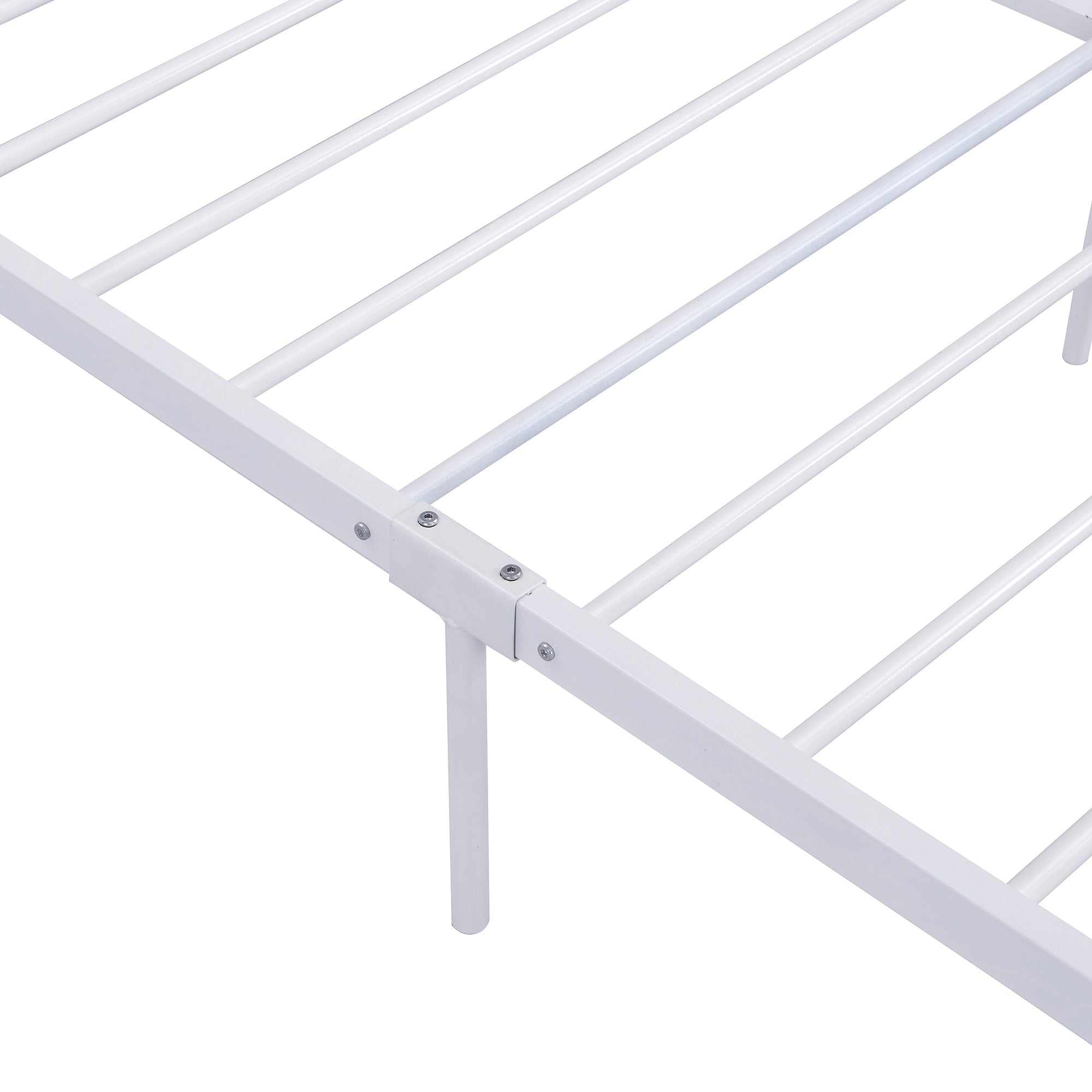 Full Size Metal Platform Bed Frame with Sockets, USB Ports and Slat Support ,No Box Spring Needed White