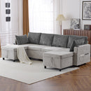 Sectional Sofa Bed With Pull Out Sleeper, USB Ports, Cup Holders