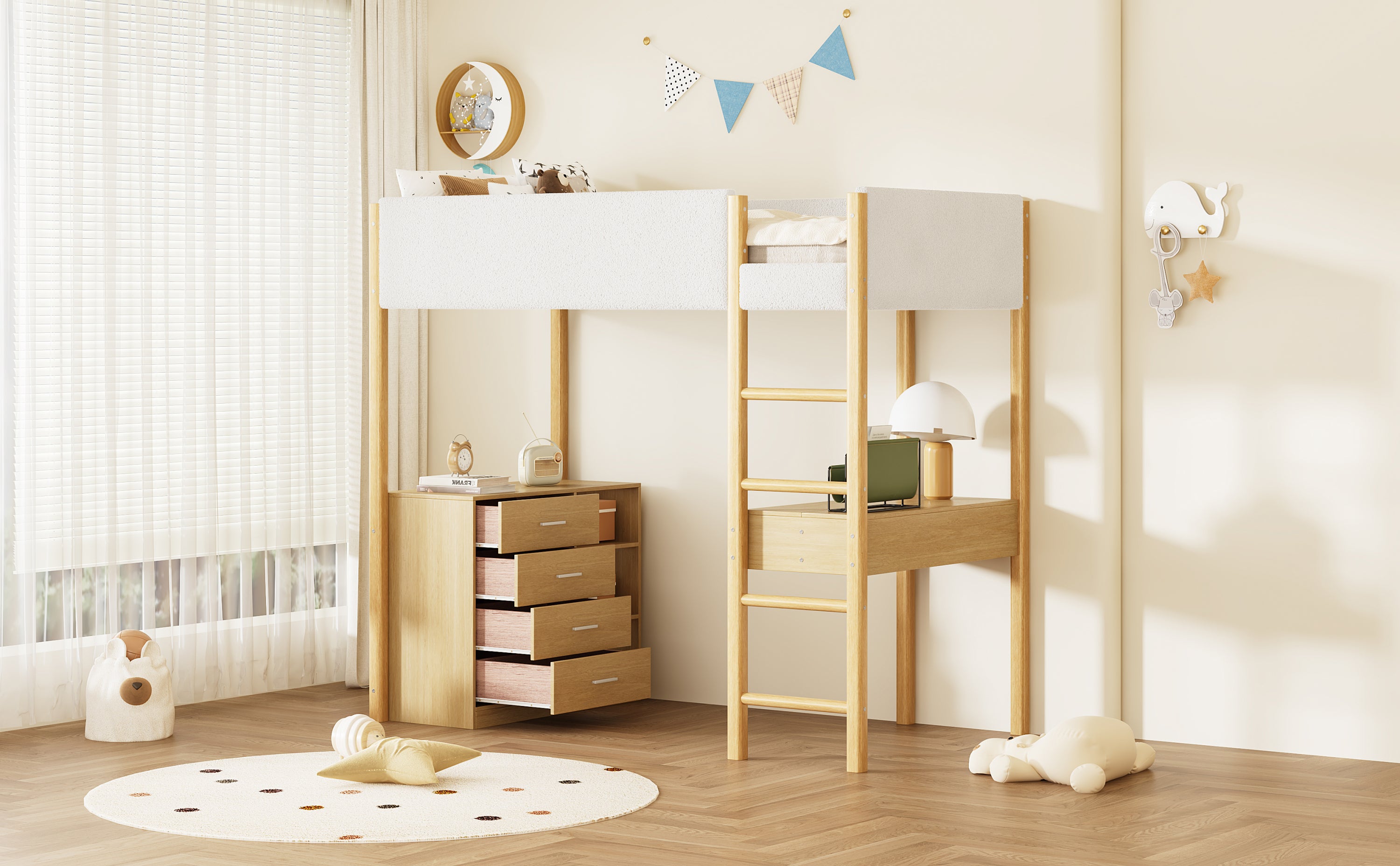 Twin Size Teddy FleeceLoft Bed Wood Bed, Natural - Atlantic Fine Furniture Melbourne FL