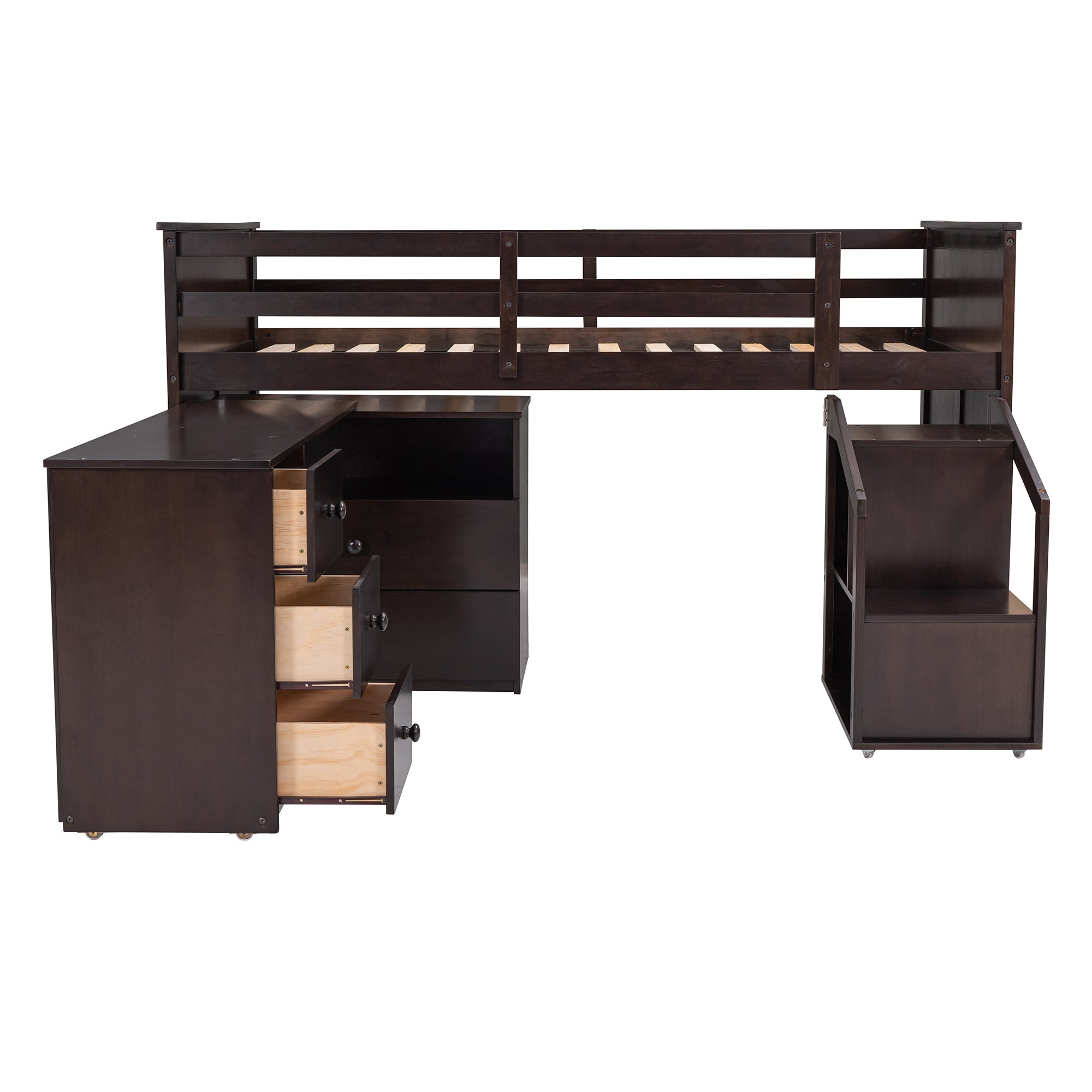 Loft Bed Low Study Twin Size Loft Bed With Storage Steps and Portable,Desk,Espresso(OLD SKU: LT000101AAP) - Atlantic Fine Furniture Melbourne FL