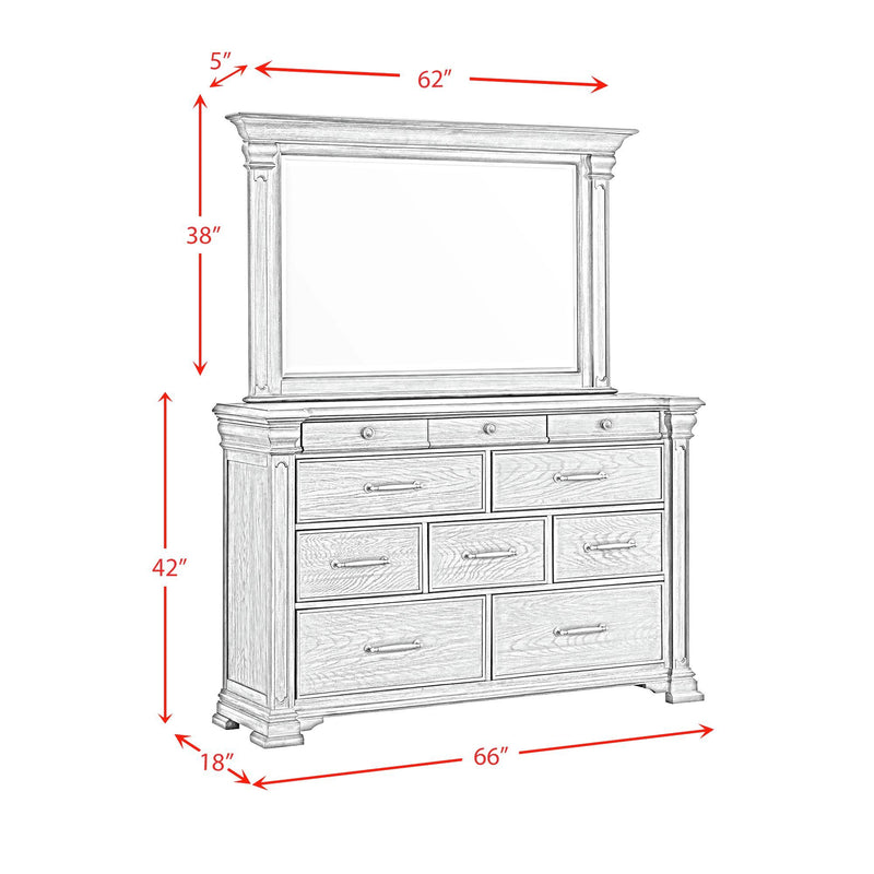 Kings Court - Dresser & Mirror - Gray