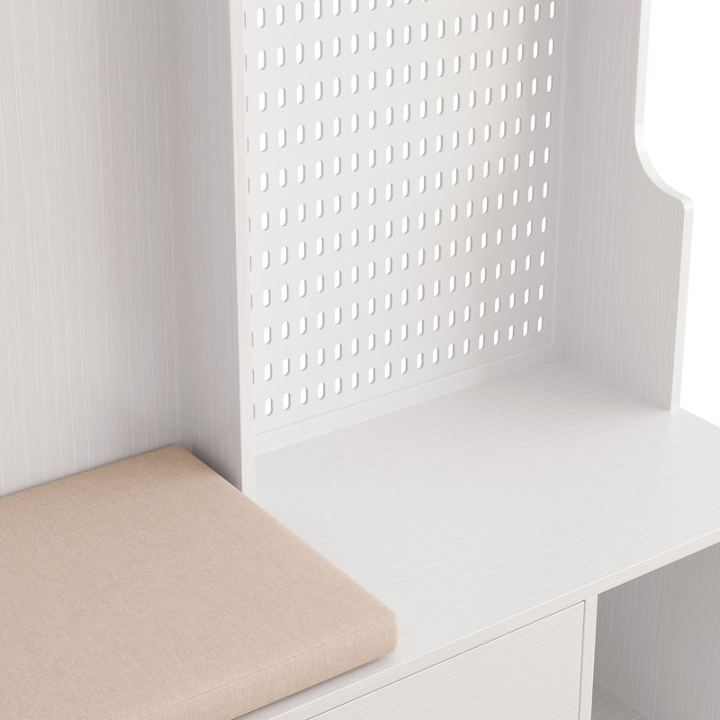 Hallway Hall Tree With Removable Cushion Bench, Coat Rack, Storage Shelves