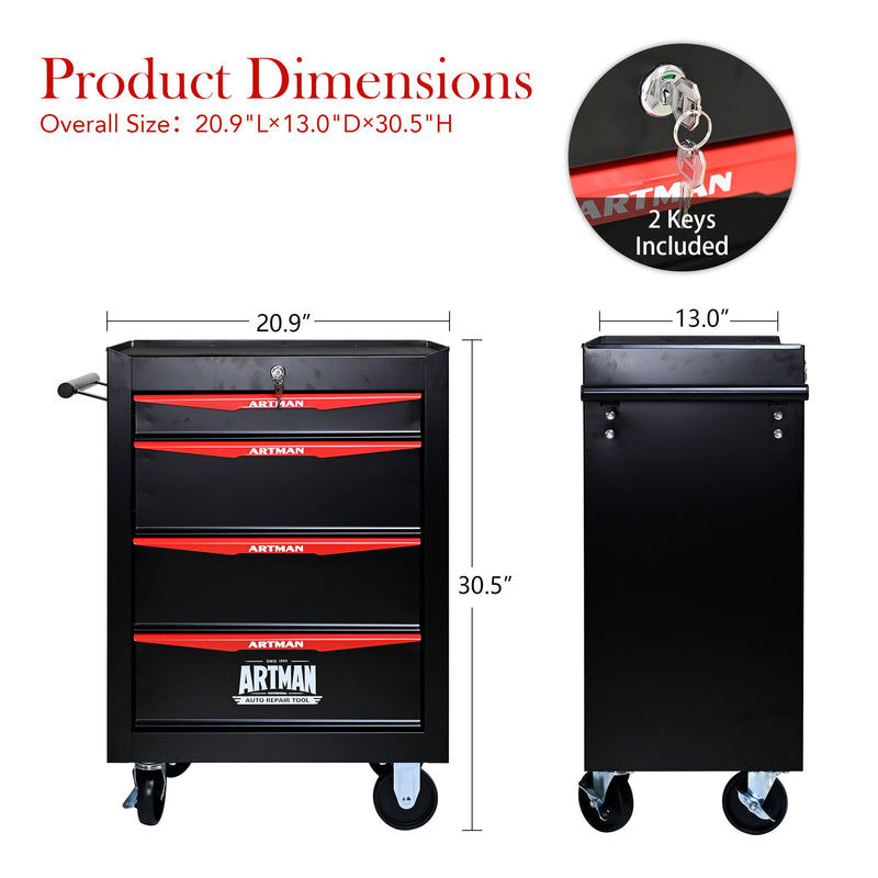 Rolling Metal Tool Chest With Drawers, Steel Storage Cabinet With Ball Bearing Slides