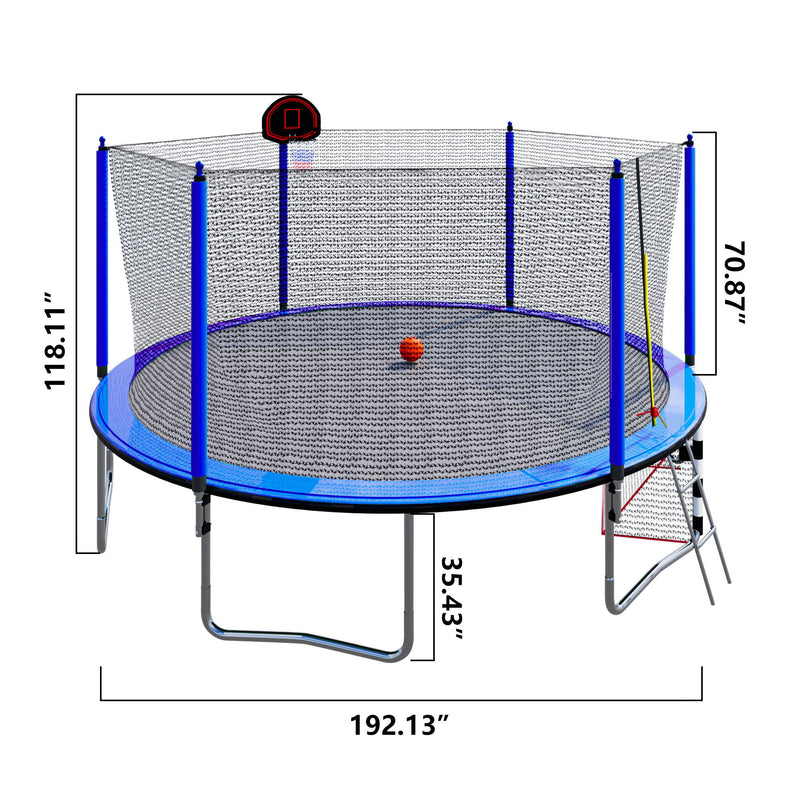 16Ft Trampoline With Basketball Hoop Pump And Ladder (Inner Safety Enclosure) With Soccer Goal