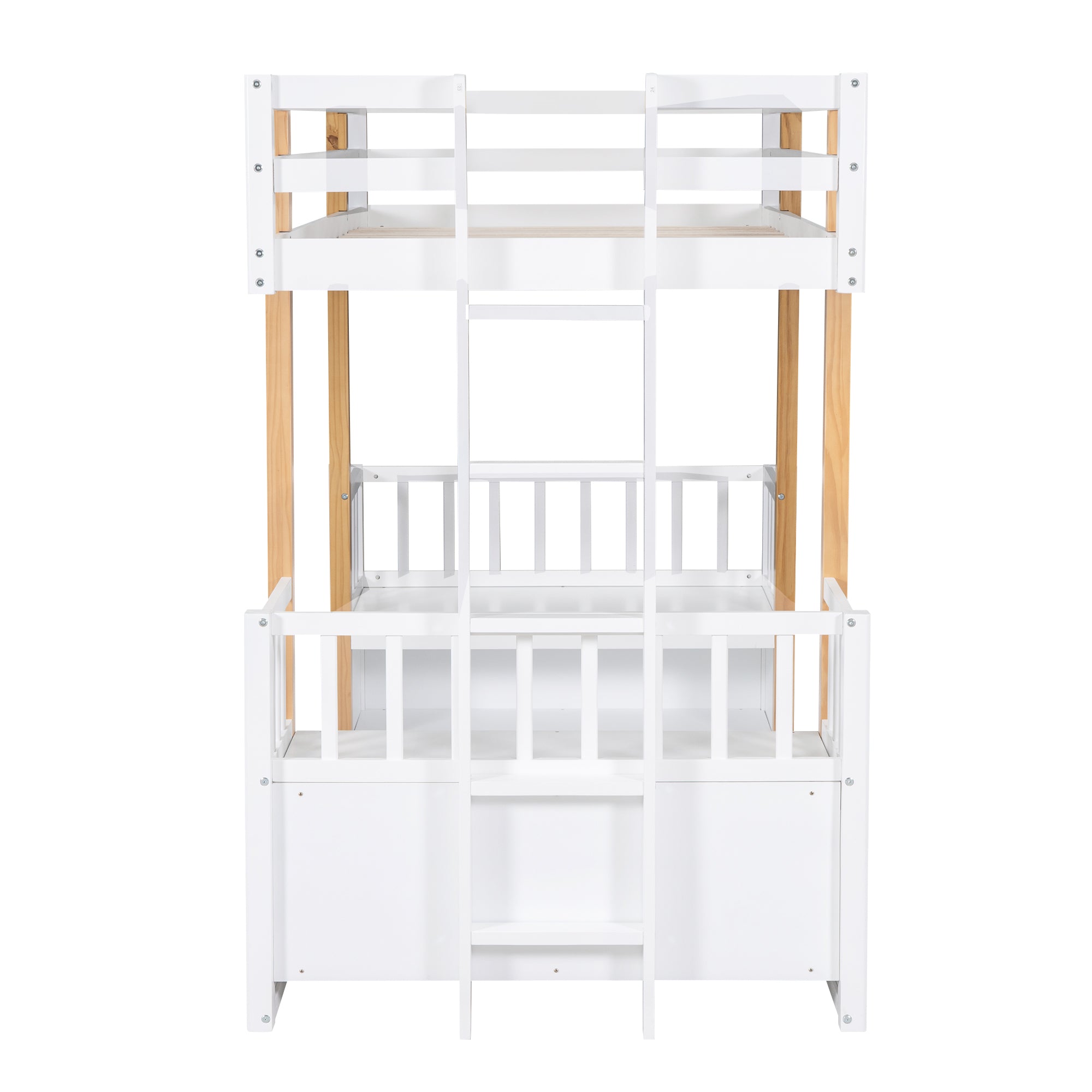 Wood Twin Size Loft Bed with 2 Seats and a Ladder, White - Atlantic Fine Furniture Melbourne FL