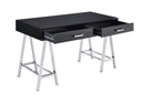 Coleen - Writing Desk With USB - Black High Gloss & Chrome