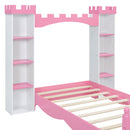 Castle Shaped Bed With Storage Shelf, Dreamy Platform Bed For Kids Bedroom
