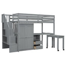 Loft Bed With Stairs, Bookshelf, Drawers, Desk & Wardrobe, Space Saving Multifunctional Furniture