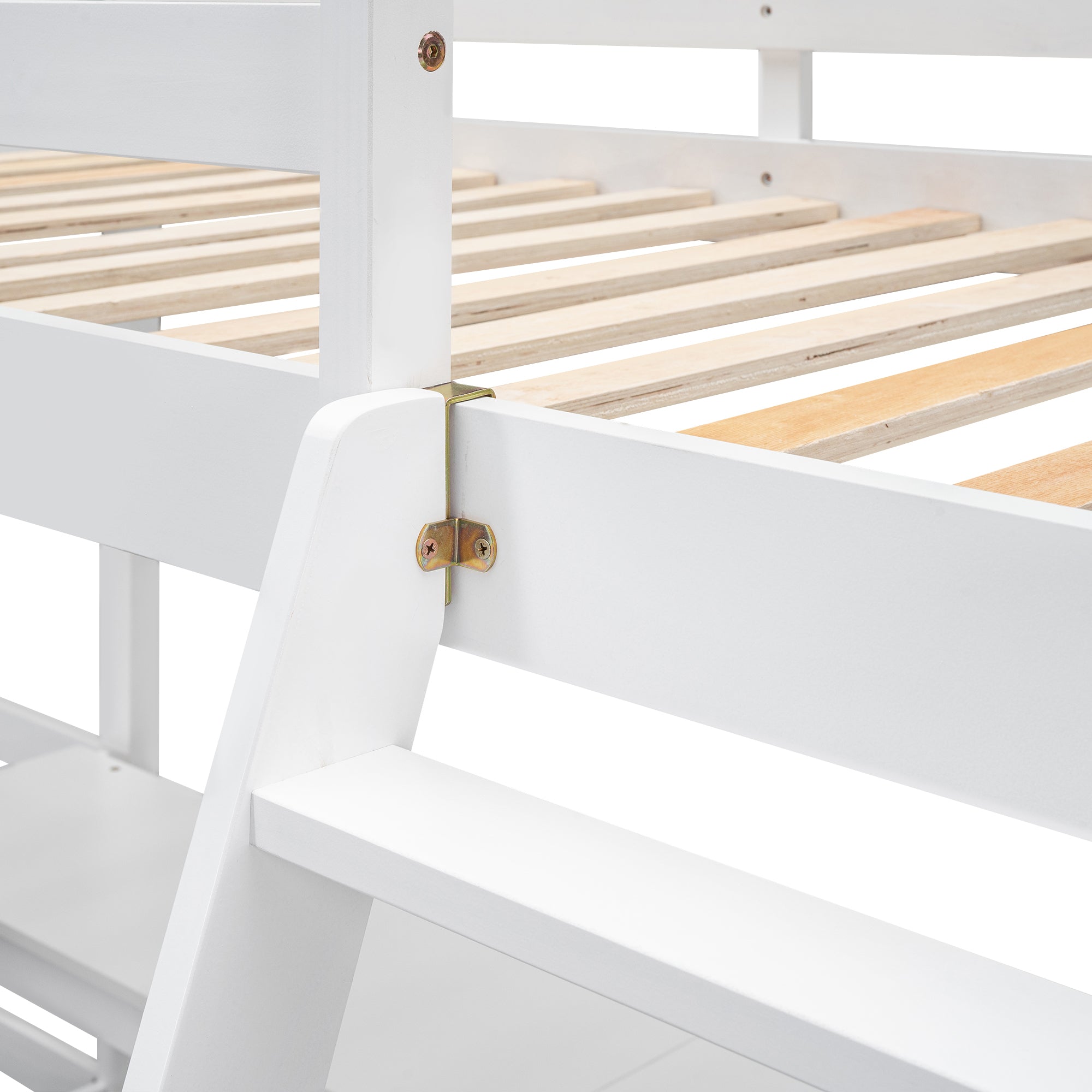 Wood Twin Size L-Shaped Loft Bed with Ladder and 2 Built-in L-Shaped Desks, White - Atlantic Fine Furniture Melbourne FL