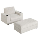 Oversized Chaise Lounge Indoor Rabbit Fur Sofa Bed With Storage Ottoman And Armrests Cup Holders With Deep Seat