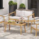 2 Piece Outdoor Acacia Wood Conversation Set, Woven Rope Backrest Patio Seating Group, Woven Rope With Coffee Table For Porch - Light Teak / Beige