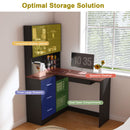 L-Shaped Computer Desk With Glass Cabinets, Built In LED Lights, USB Charging Ports