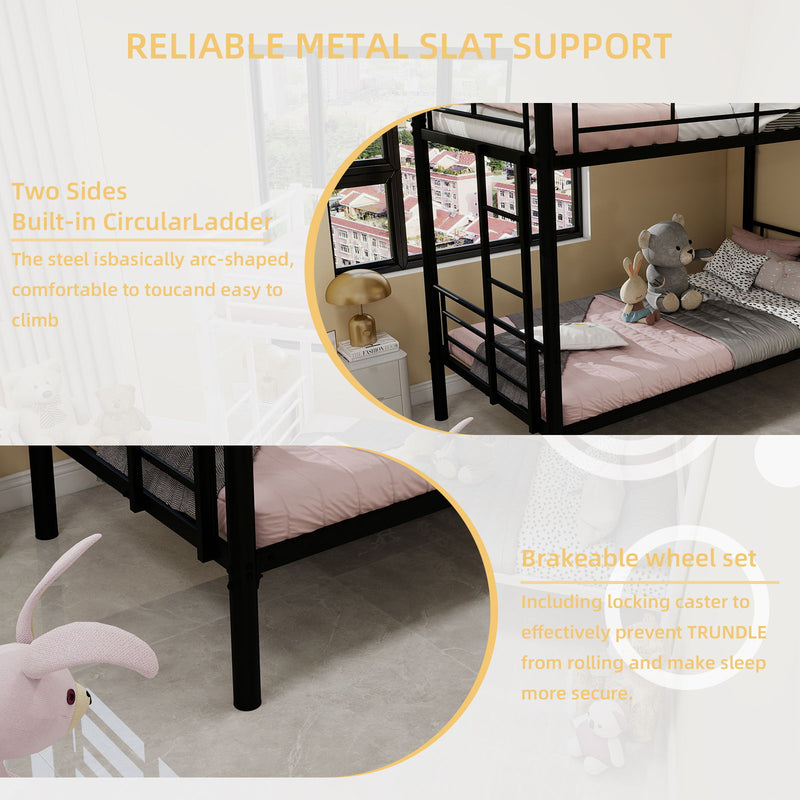 Bunk Bed For Kids, Convertible Frame With Ladders & Guardrail