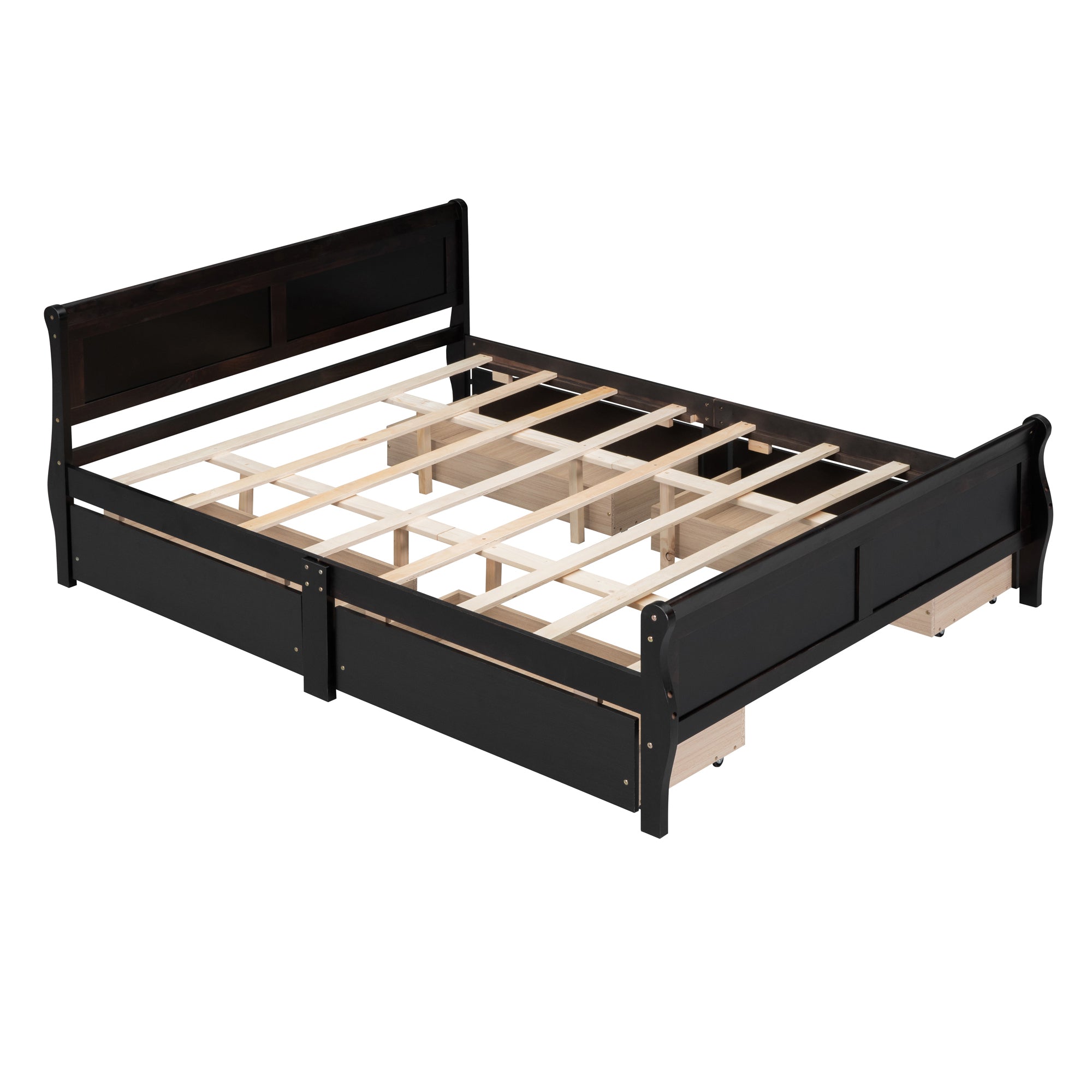 Queen Size Wood Platform Bed with 4 Drawers and Streamlined Headboard & Footboard, Espresso - Atlantic Fine Furniture Melbourne FL