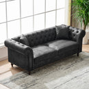Chesterfield Sofa, High Tech Fabric Roll Armrest, 3 Seater Mid Century Modern Couch - Black