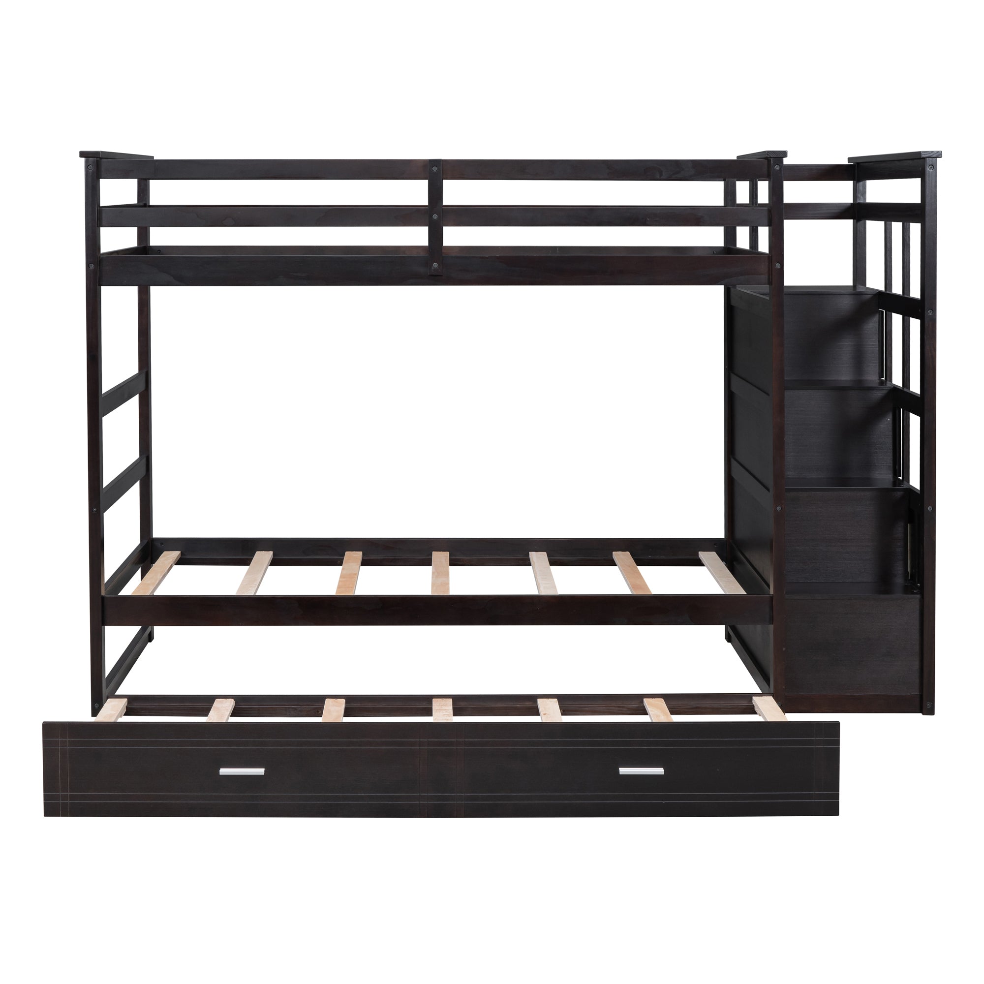 Twin Over Twin Bunk Bed with Trundle and Staircase,Espresso(OLD SKU:LT000068AAP) - Atlantic Fine Furniture Melbourne FL
