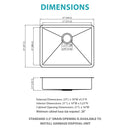 Ada-Compliant 23" Undermount Sink, Low Depth Single Bowl - Brushed Nickel