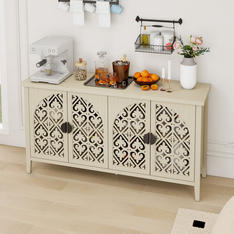 Hollowed Out Cabinet With 4 Doors, Suitable For Bedroom - Natural