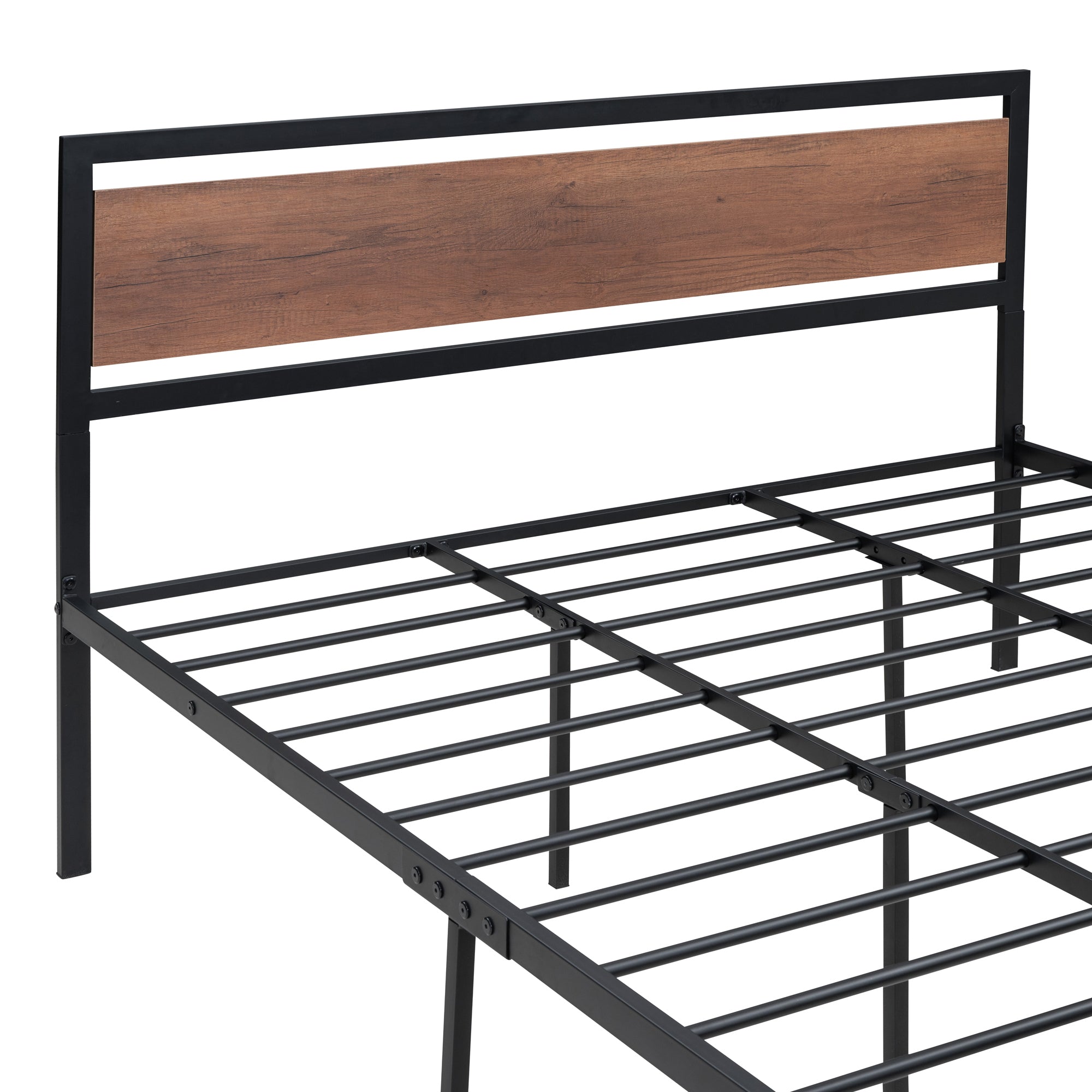 Queen Size Platform Bed, Metal and Wood Bed Frame with Headboard and Footboard , Black - Atlantic Fine Furniture Melbourne FL