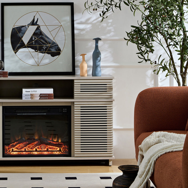 Modern Cabinet With Adjustable Shelves And Remote Controlled Fireplace