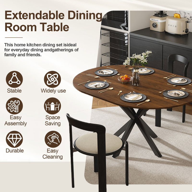 Retractable Dining Table, Round Extendable 6 Person Table - Walnut