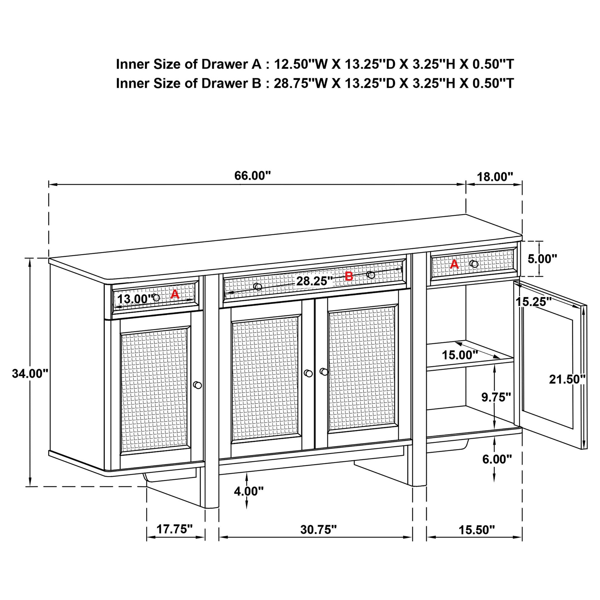 Kailani 4-door Cane Sideboard Buffet Cabinet Beige Oak