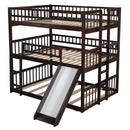 Full-Over-Full-Over-Full Triple Bed with Built-in Ladder and Slide , Triple Bunk Bed with Guardrails, Espresso(OLD SKU :LP000052AAP)