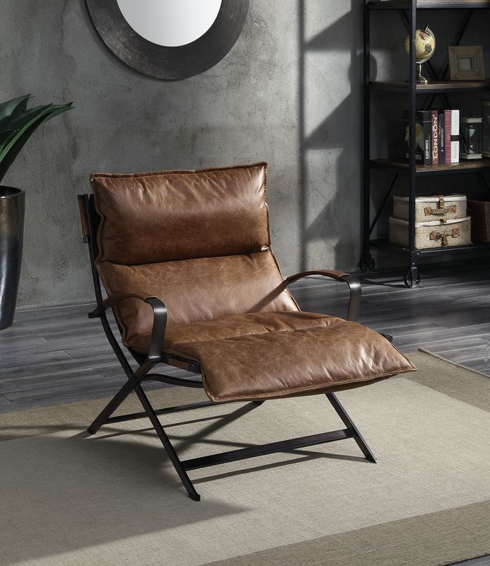 Zulgaz - Accent Chair - Cocoa Top Grain Leather & Matt Iron Finish