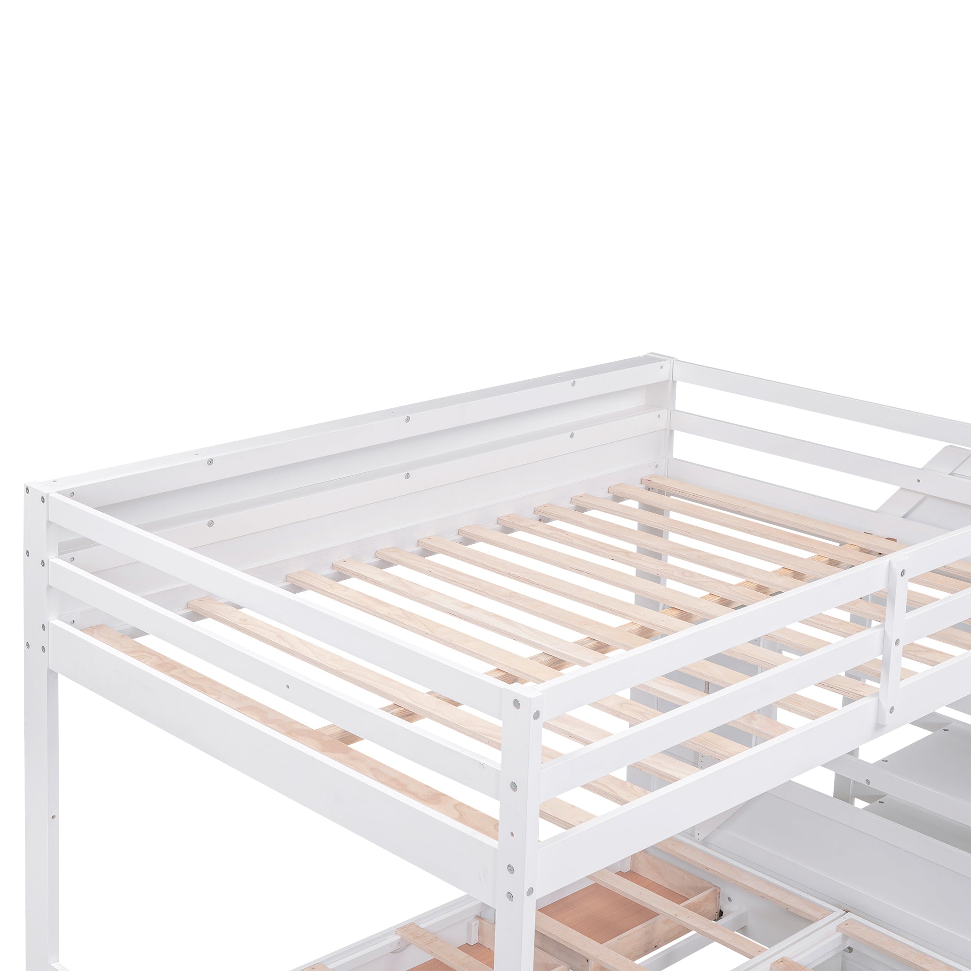 Wood Full Size Convertible Bunk Bed with Storage Staircase, Bedside Table, and 3 Drawers, White - Atlantic Fine Furniture Melbourne FL