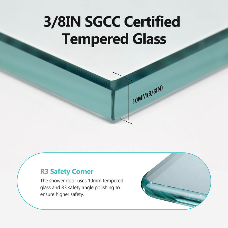 Frameless Double Sliding Soft Close Shower Door, Tempered Glass