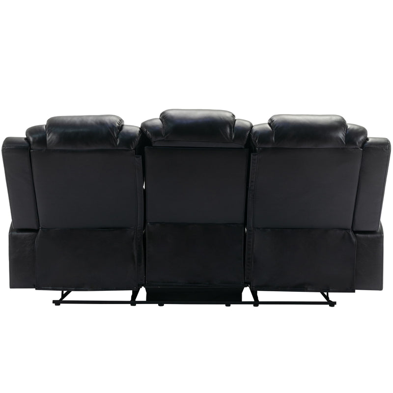 Home Theater Seating Manual Recliner Chair With Center Console And Led Light Strip For Living Room