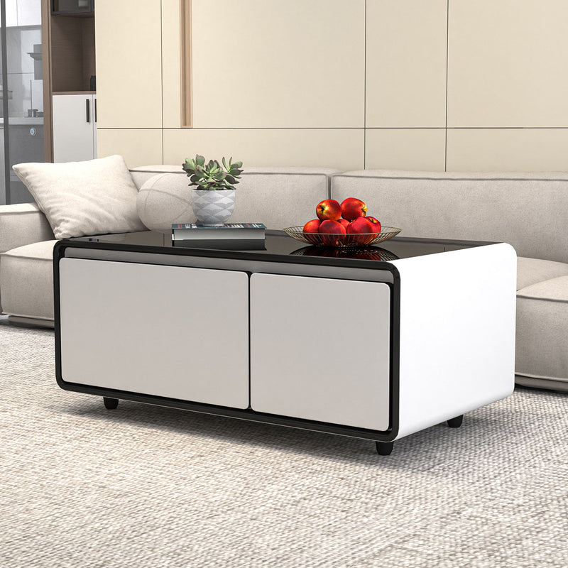 Modern Smart Coffee Table With Built In Fridge, Outlet Protection, Wireless Charging, Mechanical Temperature Control, Power Socket, USB Interface And Ice Water Interface