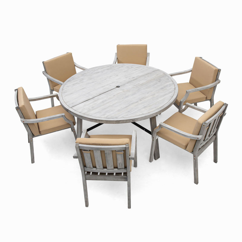 Outdoor Dinning Set 6 Person Dinning Set With An Umbrella Hole And Removable Cushions For Patio, Backyard, Garden - Antique Gray