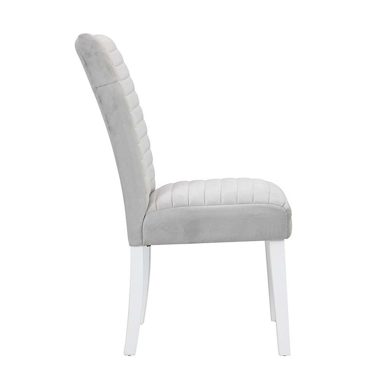 Elizaveta - Side Chair (Set of 2) - Gray Velvet, Faux Crystal Diamonds &White High Gloss Finish - Atlantic Fine Furniture Inc