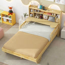 Full Size Car Bed with Bear-Shaped Headboard, USB and LED, Natural