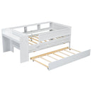 Twin Daybed With Drawers, Trundle, Headboard Storage, Study Desk, And USB Charging Station - White