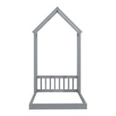 Twin House-shaped Roof Headboard Floor Bed,,(without slats),Grey