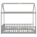 Twin House Bed with Guardrails, Slats ,Grey