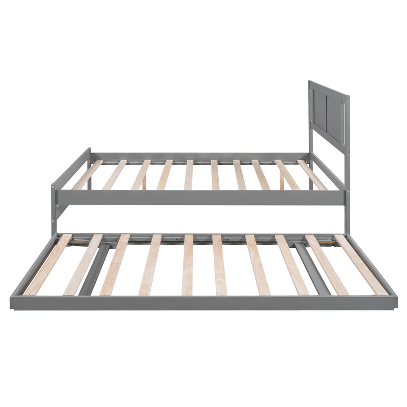 Full Size Platform Bed with Adjustable Trundle,Gray(Old SKU:SM000248AAE)