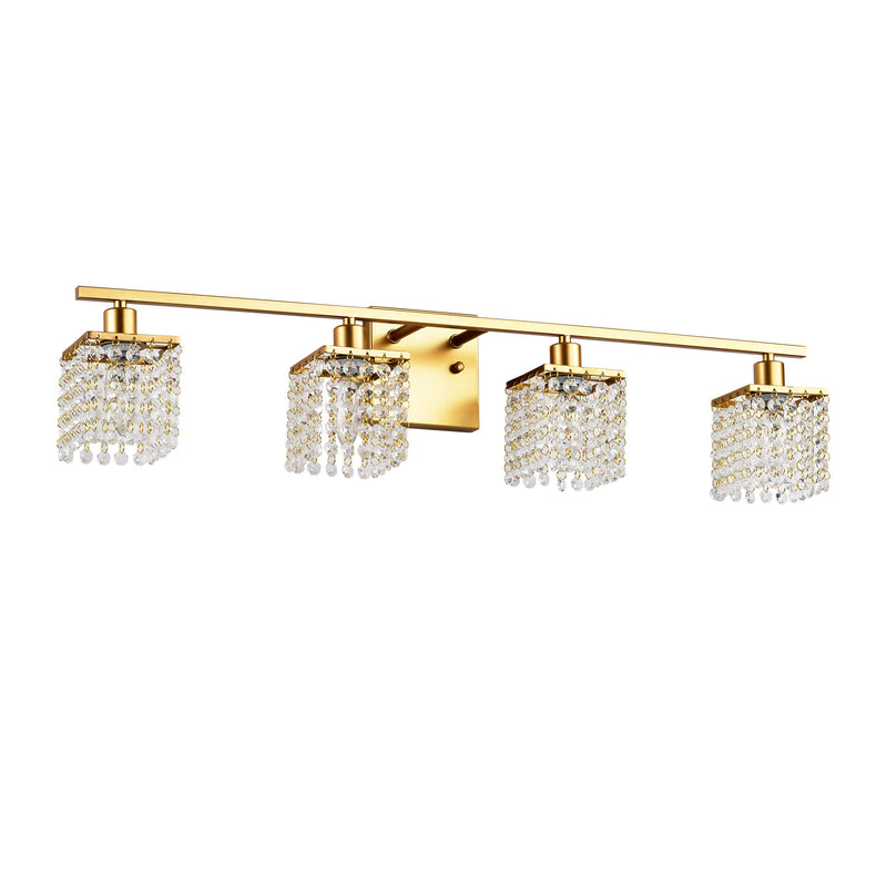 4 Light Bathroom Light, Modern Vanity Lights With Crystal Shade, Vintage Light Fixture Bathroom Over Mirror Wall Lights For Kitchen Dinning Room Bedroom Hallway (Does Not Include Light Bulbs) - Gold