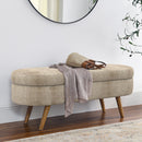 Modern Ottoman Oval Storage Bench With Rubber Wood Legs