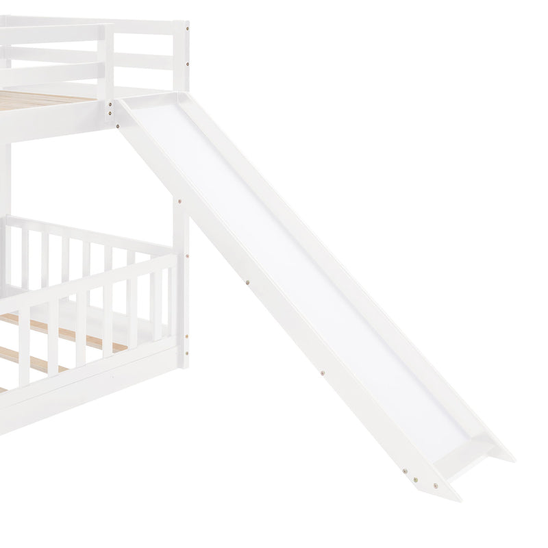 Twin Over Twin Bunk Bed With Slide And Ladder - White