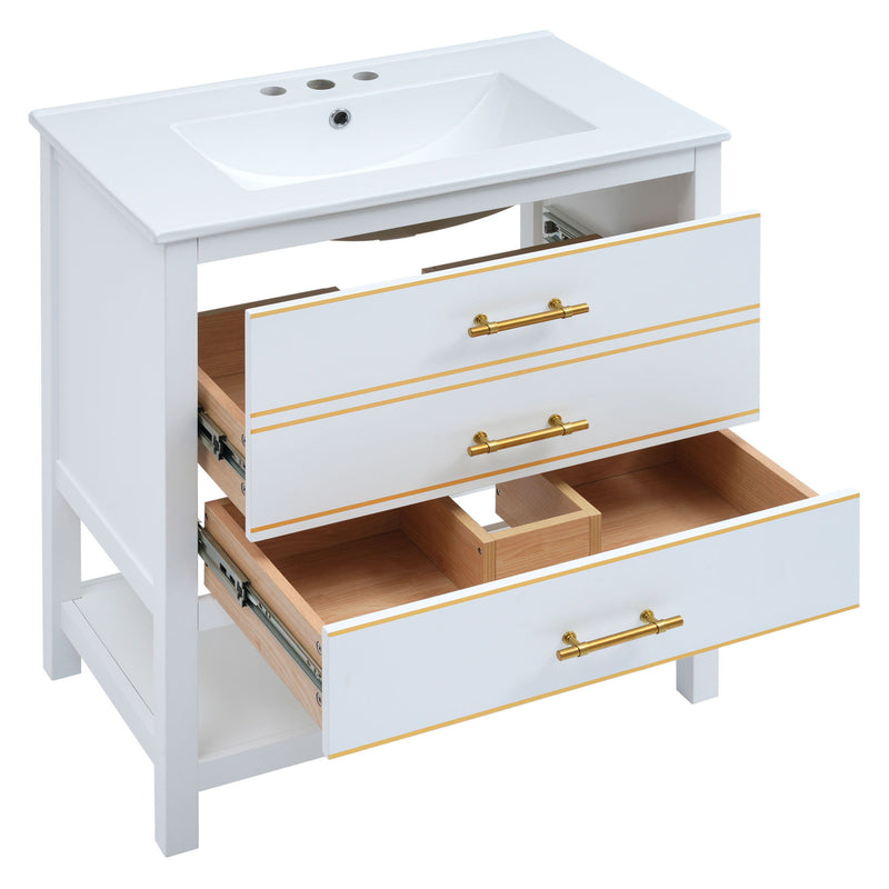 Modern Bathroom Vanity Cabinet, Combo With Open storage, Two Drawers