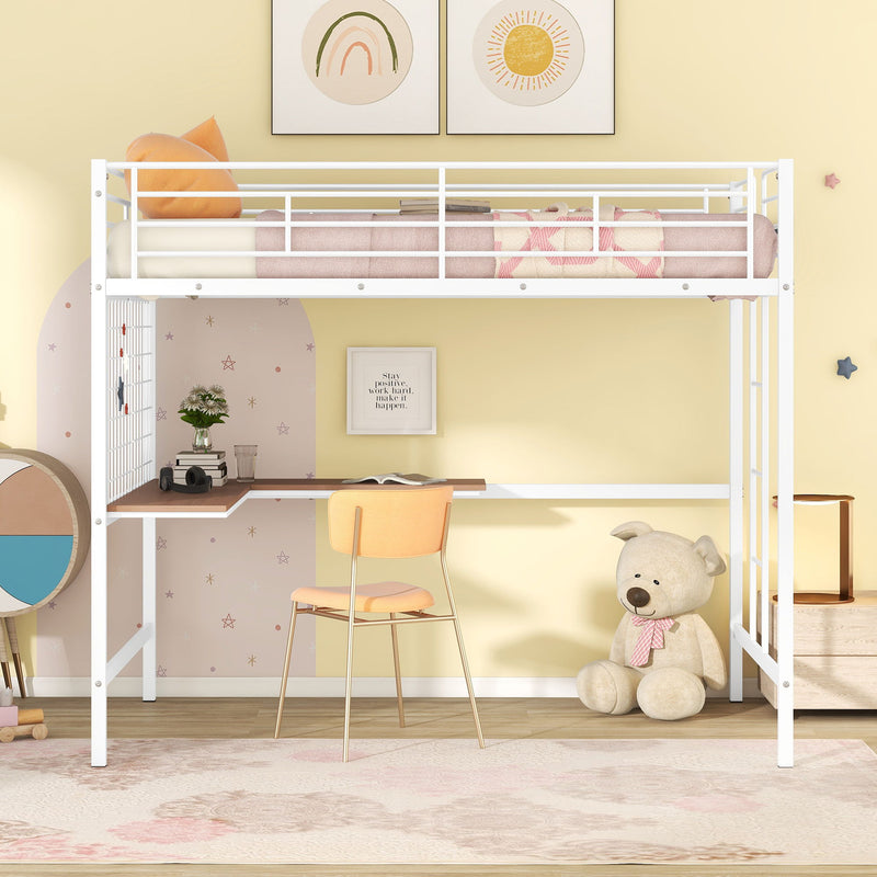 Full Loft Bed With Desk And Grid - White