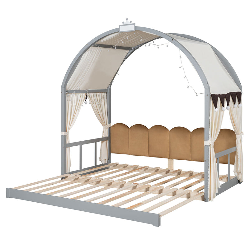 Extended Bed With Arched Roof And Trundle