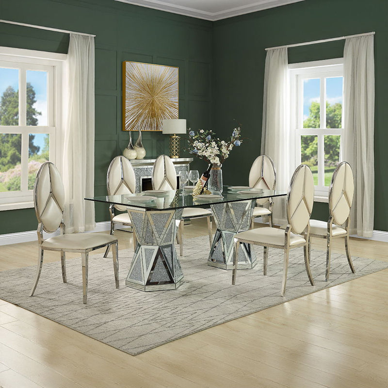 Noralie - 71" X 39" Dining Table - Mirrored & Faux Diamonds
